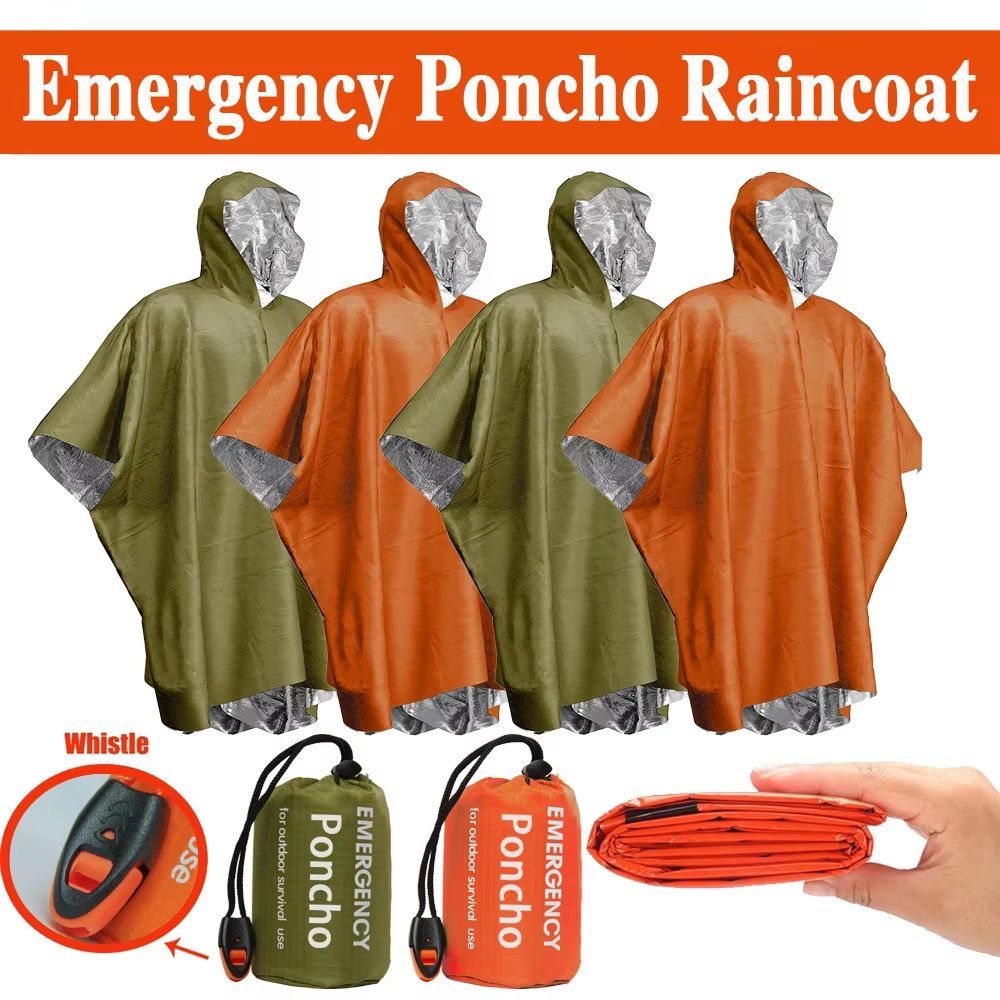 Emergency Poncho Rain - Notfall-Regenponcho, Thermodecken-Poncho, wetterfeste Outdoor-Überlebensausrüstung, Campingausrüstung, Überlebens-Gadgets